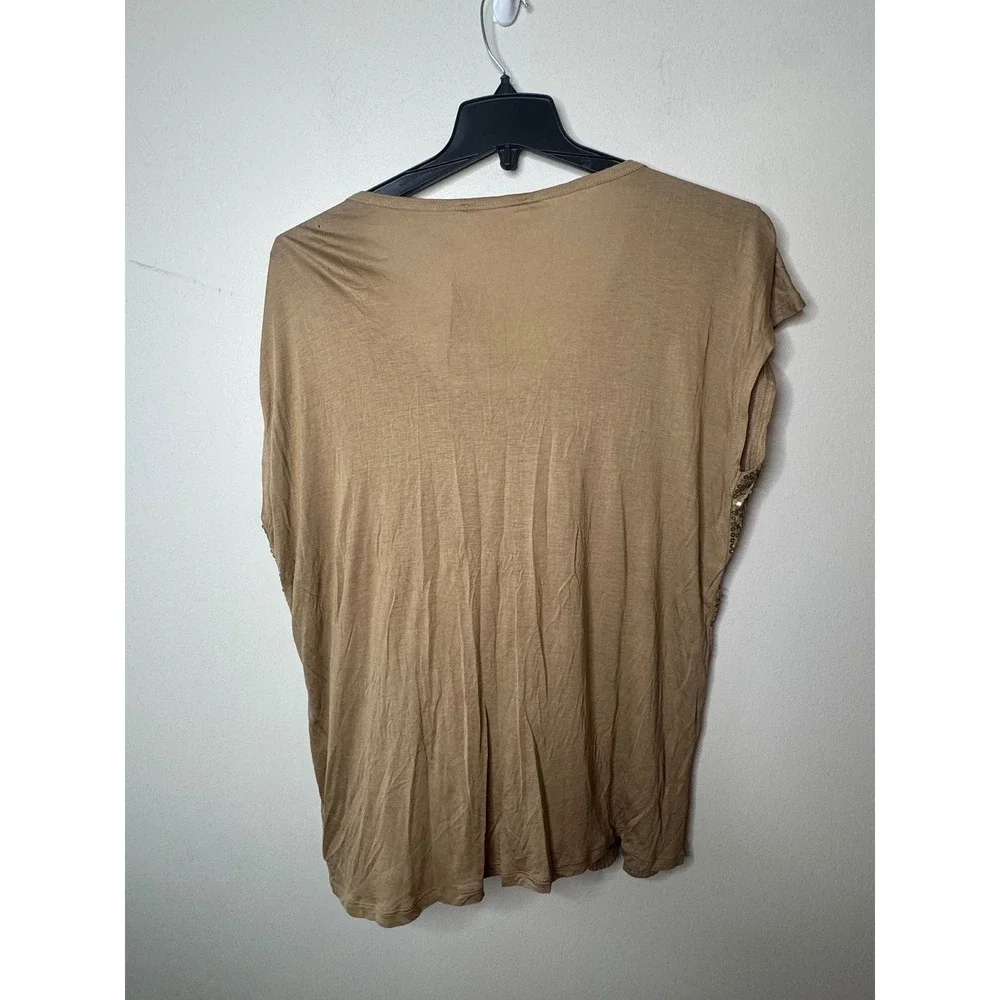 Michael Kors Dark Camel Gold Sequin Front Short Sleeve‎ Top